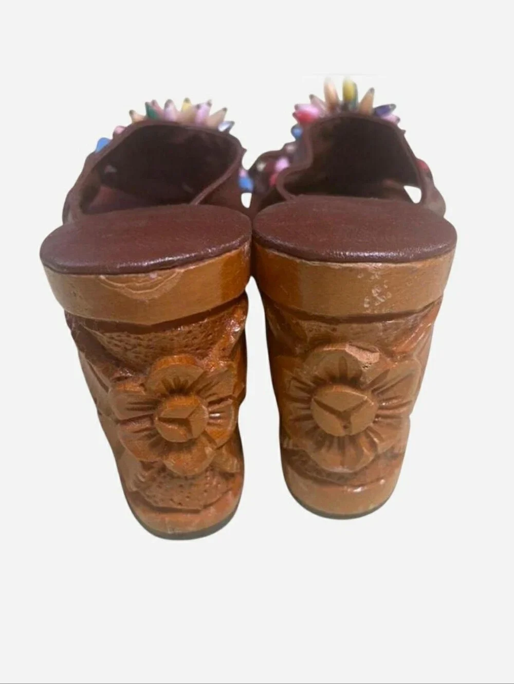 Women’s Brown Beaded Wedge Sandals